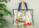 Polyvinyl Chloride PVC Tote Bag , PVC Shopping Tote With Blue Cotton Handles