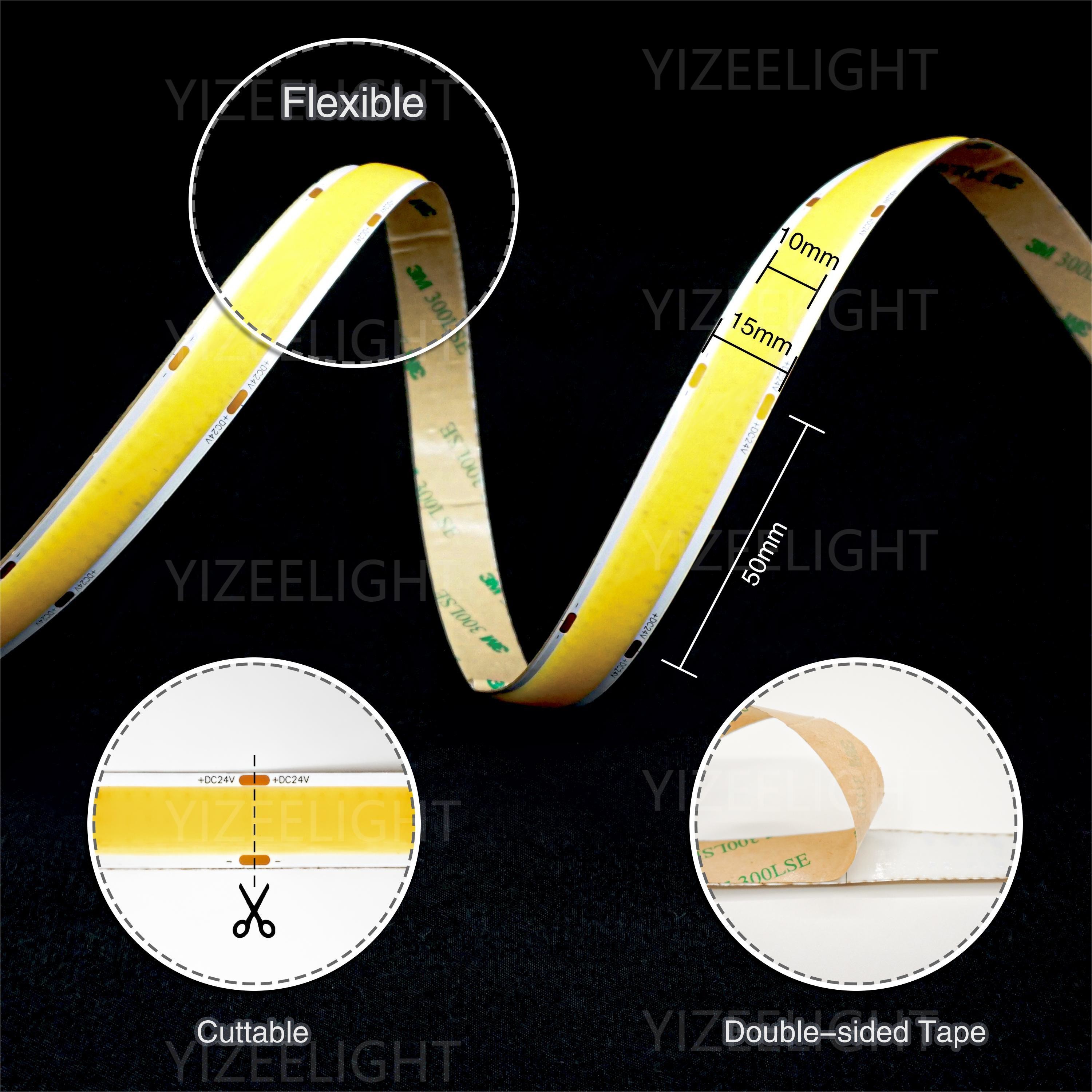 15mm Width 24V COB LED Strip Light High Brightness Dot Free LED Strip