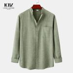 Men's Casual White Black Regular-Fit Linen Cotton Long Sleeve Shirts with Custom