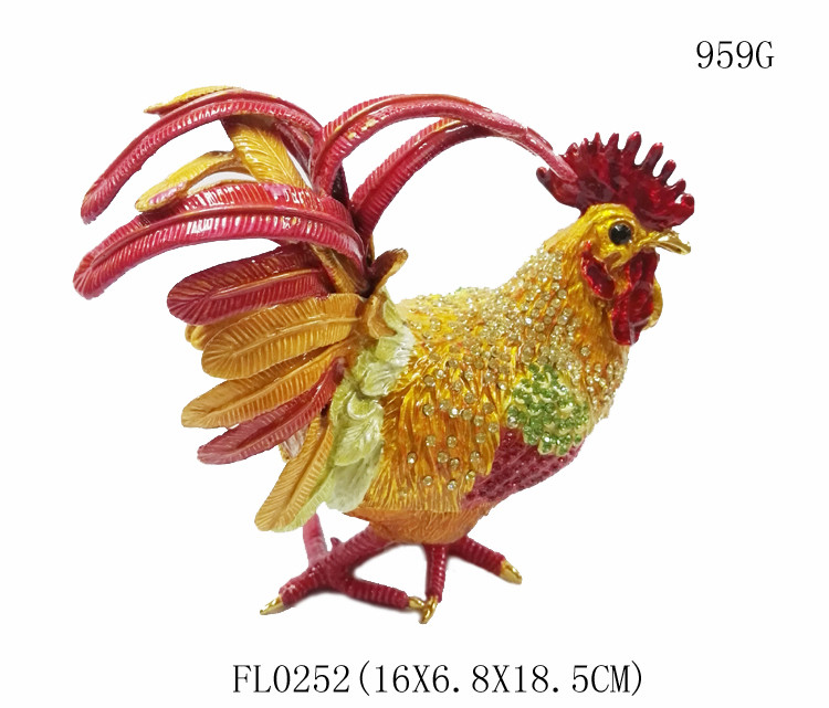 Art Collectible Metal Rooster Statue Trinket Box Roosters on Old Metal Trinket Box