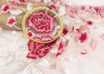 Polyester Red Rose Chemical Embroidered Tulle Lace Fabric For Wedding Dress