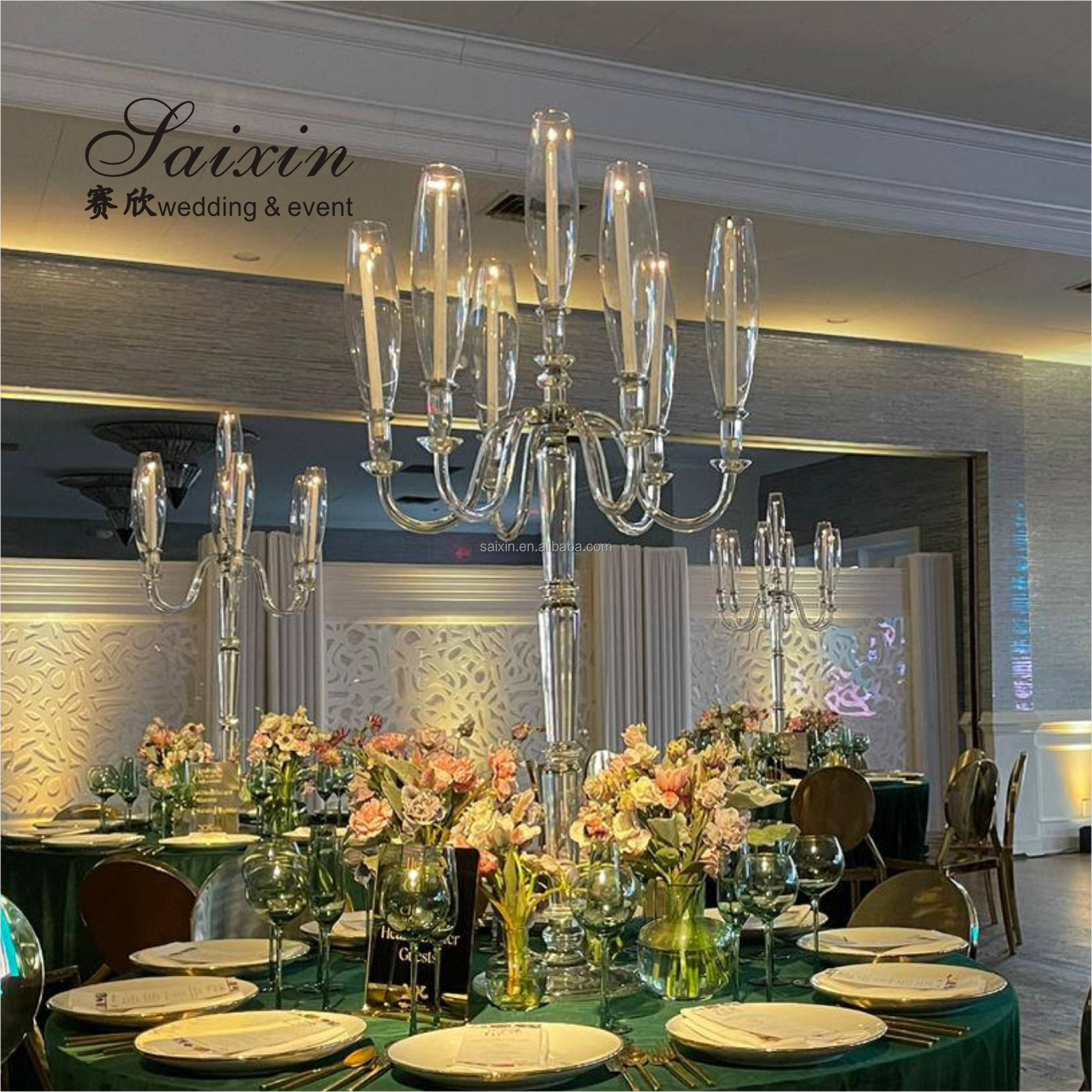 New Design 3 pcs Set Wedding Table Decoration Pillar Stand Crystal Candle Holder