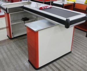 China Steel Conveyor Belt Checkout Counter Supermarket Cashier Counter Table With Motor factory