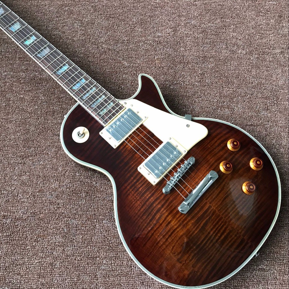 Custom Sale LP electric Guitar Tiger striped maple cover Mahogany body classic 60 black musical instruments