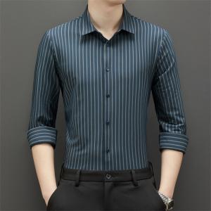 China 2022 Men's Black Plain Custom Summer Long Sleeve Formal Shirts Slim Fit Cotton Silk Shirt factory