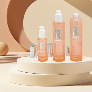 China Cosmetics Packaging Silver-plated Large Cap Pink Transparent Glass Lotion Bottle Dropper Bottle Cream Jar Set factory