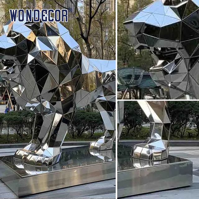 Outdoor garden large abstract forged metal geometric lion sculpture