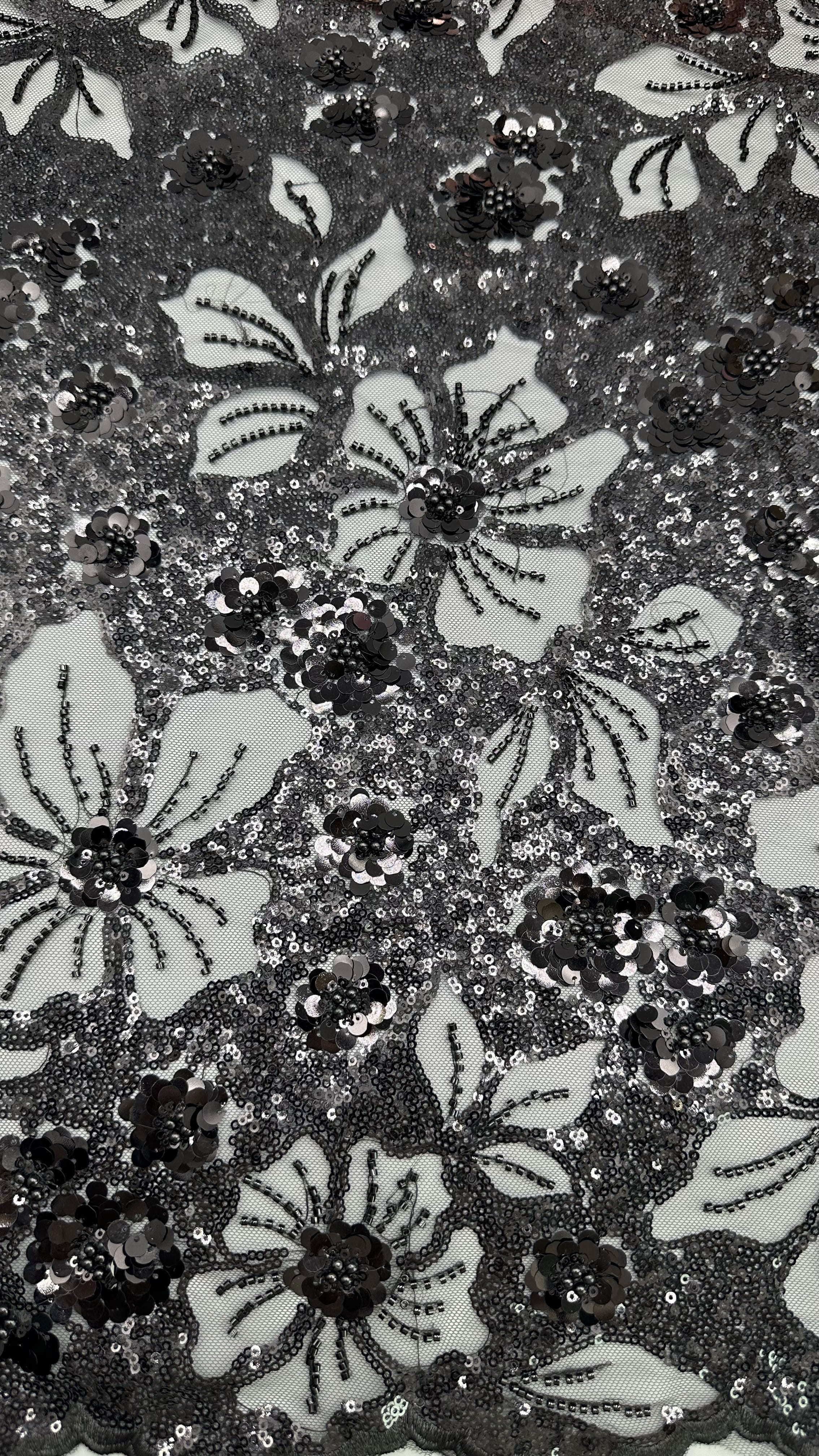 Black Midnight Sequin Lace with Micro Sequins Unique Depth and Sparkle for Sophisticated Evening Wear