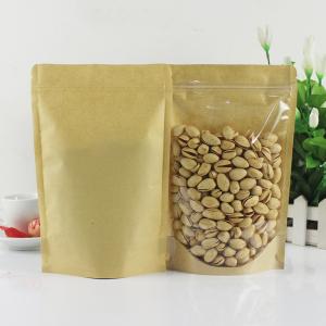 Paper Recyclable Biodegradable Stand Up Pouches Transparent Window Brown With