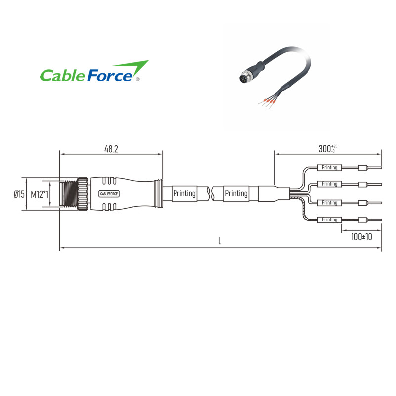 4 Pin UnShielded M12 S Coded Connector 12A Power Cable End With Terminals