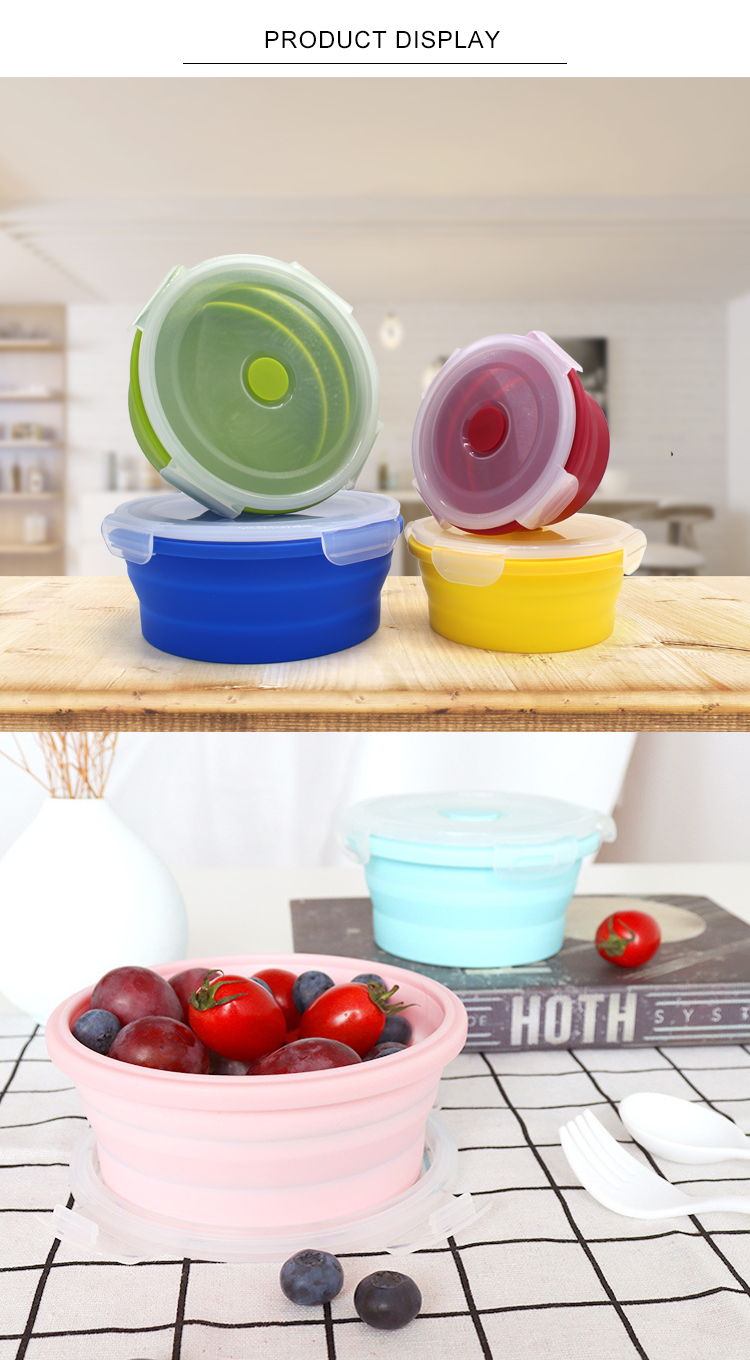 OEM Microwavable Collapsible Silicone Bento Box With Airtight Lid