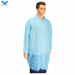 China Nonwoven SBPP Disposable Lab Coats with Buttons Closure Magic Tape Cotton Knitting Cuff factory