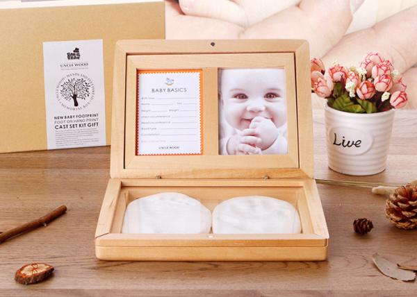 Souvenir Gift Baby keepsake Box , Solid Wood Baby Hand And Footprints Photo