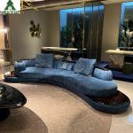 High End Living Room Sofa Set Furniture Hotel Lobby Lounge Blue Velvet Curved