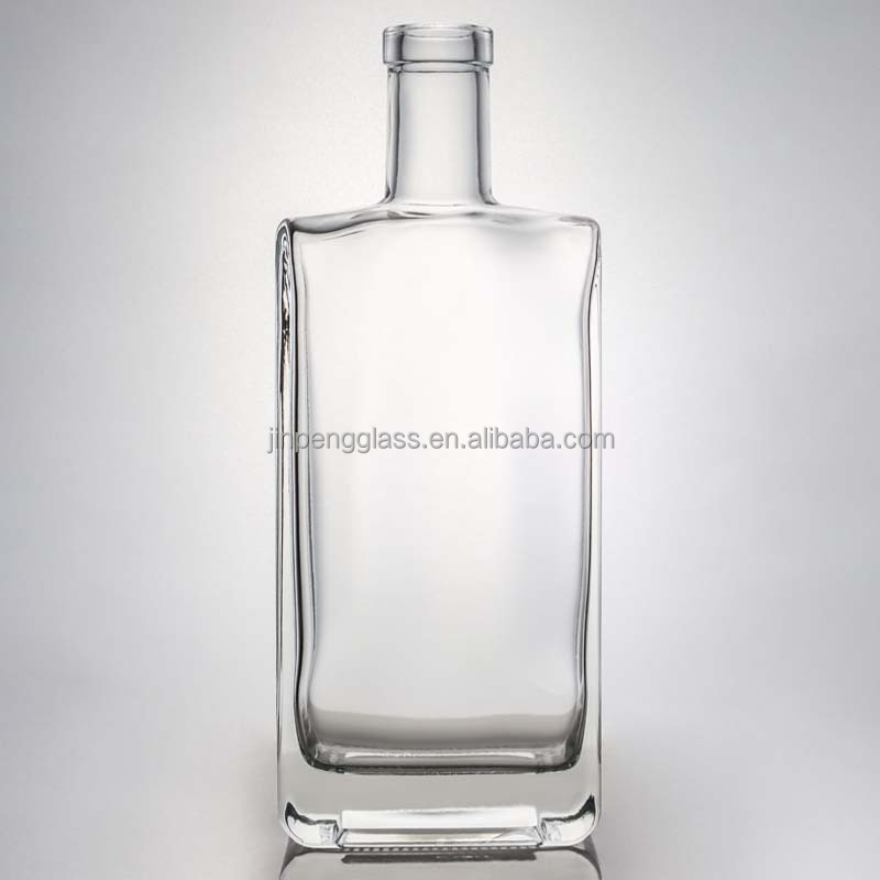 Collar Material Glass 700ml Square Super Flint Glass Bottle for Vodka Gin Rum Whisky