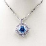 Sterling Silver 8mm Round Blue Topaz CZ Diamonds Pendant Necklace (P07)