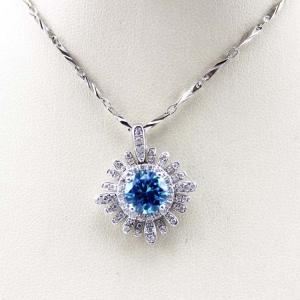 China Sterling Silver 8mm Round Blue Topaz CZ Diamonds Pendant Necklace (P07) factory