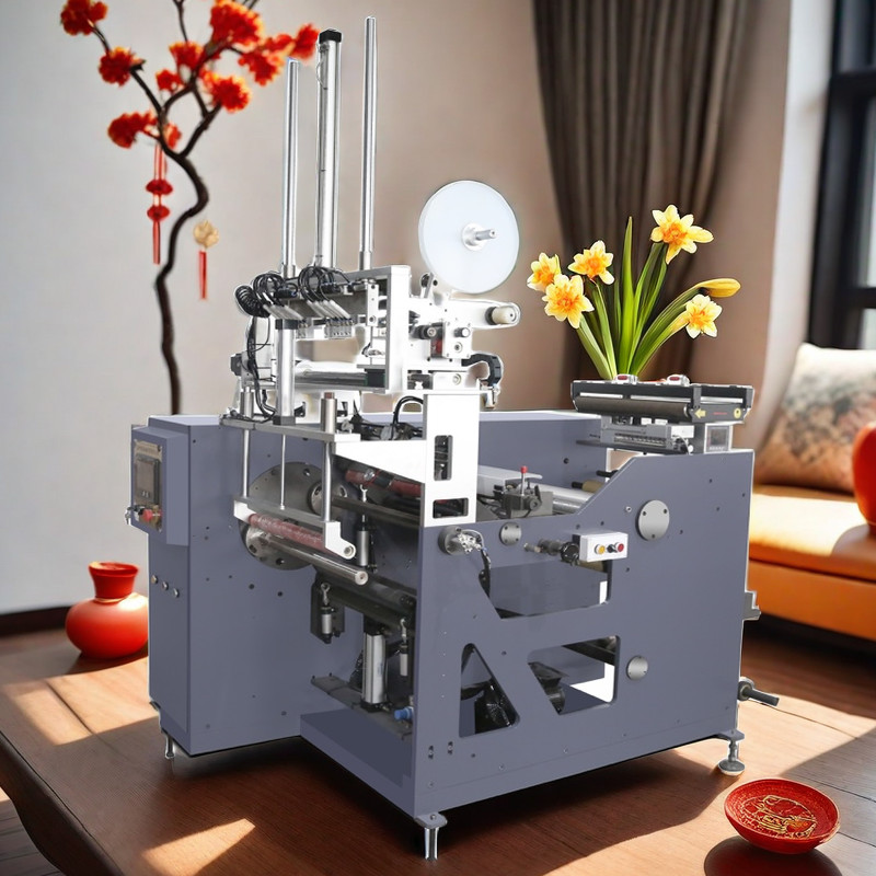 Glueless 1.5 inch narrow web 13inch 330mm 2 4 spindle turret rewinders with score slitting station to slit paper tapes.