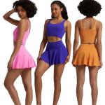 Two Piece Sports Wear Clothing Yoga Active Skirt Set Gym Fitness