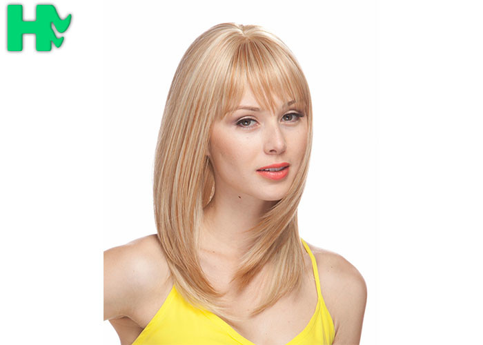 Machine Made Natural Looking Synthetic Bob Wigs Natural Straight Blond Female Wigs