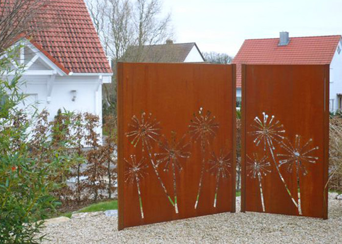 Laser Cutting Decoration Wall Screen In Corten Steel Panel With Dandelion Patterns