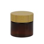 Empty Cosmetic PET Cream Jar 50g 100g Plastic Container With Wooden Lid