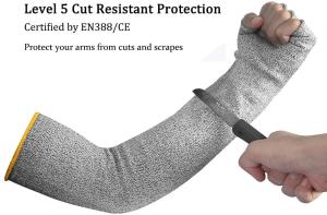 China Nylon HPPE 13 Gauge Knife Proof Cut Resistant Sleeves With Thumb Hole factory