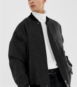 China Embroidered Design Mens Black Wool Bomber Jacket With MA1 Pocket factory