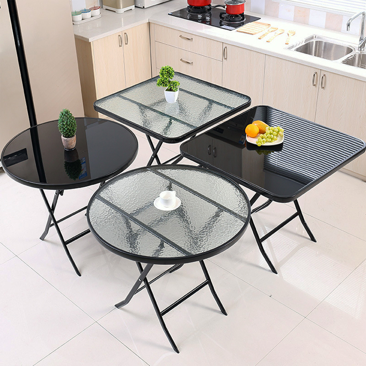 Metal Tempered Glass Folding Coffee Dining Table for Outdoor Camping Balcony Garden Patio