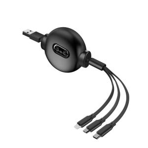 3A Max Current 1.2m Retractable USB Extension Cable 3 In 1 Multi Port