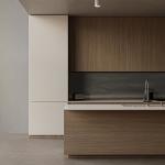 Melamine Finish Wood Grain And Solid Wood Handleless Kitchen Cabinet For Villa