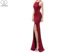 Mermaid Wedding Bridesmaid Dresses Floor Length High Slit Wine Elastic Fabric