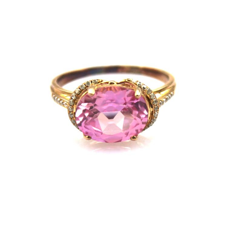 Women Jewelry 925 Silver 9mmx11mm Oval Pink Cubic Zircon Ring(R128)