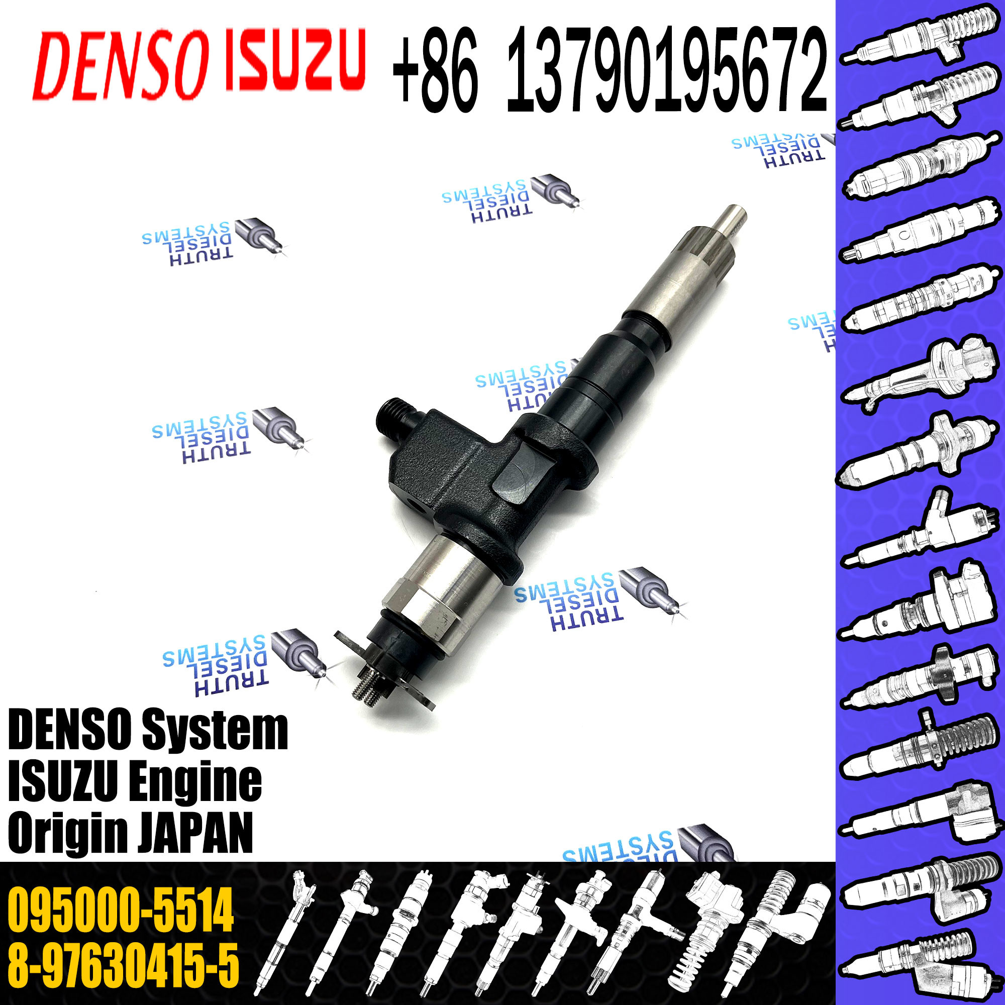 Huida Diesel Engine Fuel Injector 095000-5514 8-97630415-5 for genuine quantity