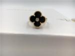 Round Diamond / Onyx 18K Gold Ring Vintage Alhambra For Wedding / Engagement