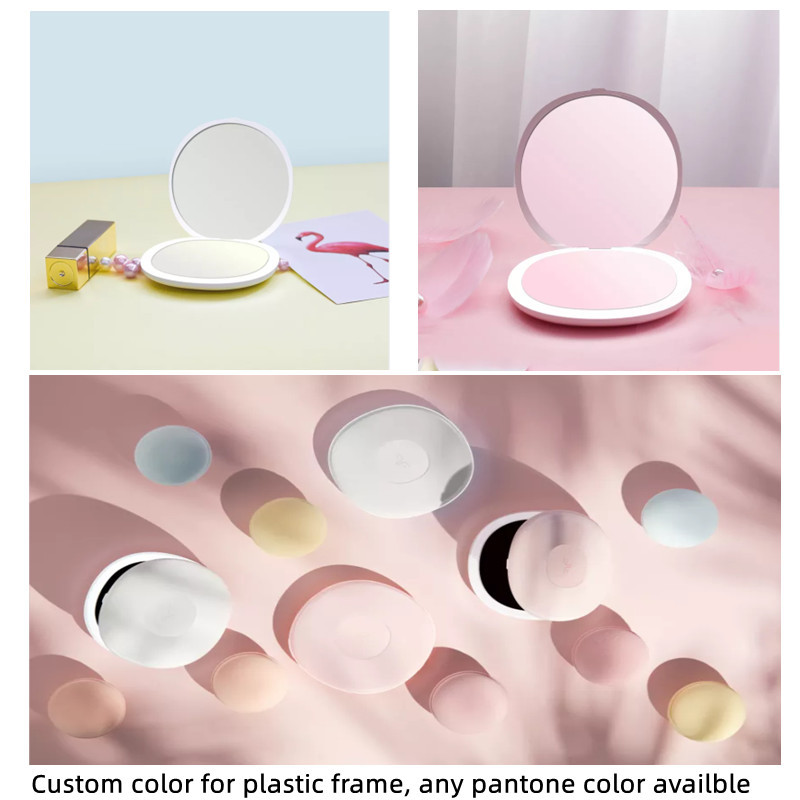 Upscale Thin Makeup Mirror 1X/3X Glossy LED Light Compact Mirror Light USB Rechargeable