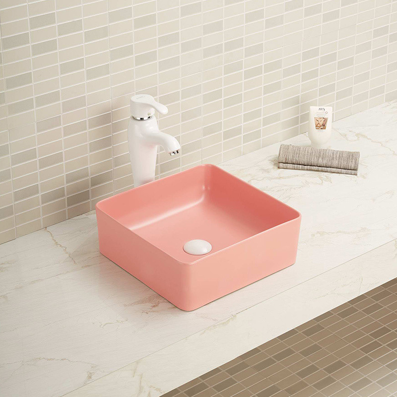 Dirt Resistant Wash Basin Porcelain Square Shape Complete And Clean Bathroom Sink