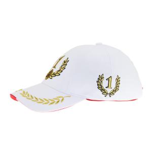 China Customizable White F1 Racing Cap Gold Metallic Embroidered 6 Panels factory