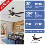 High Speed Ceiling Fan with Light Input Voltage V 110-240V/50Hz-60Hz Metal