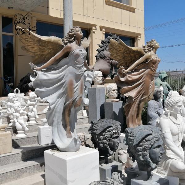 BLVE Bronze Beautiful Angel Statue Life Size Winged Woman Fairy Brass Sculpture Large Garden Decoration