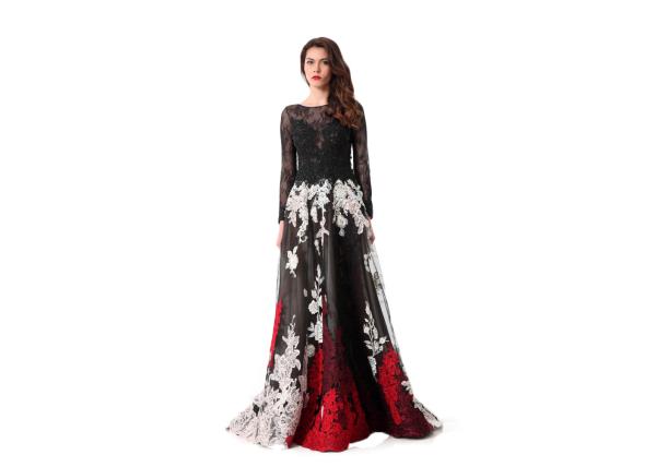 Spring Autumn Long Sleeve Wedding Dresses , Spandex / Polyester Long Dresses For