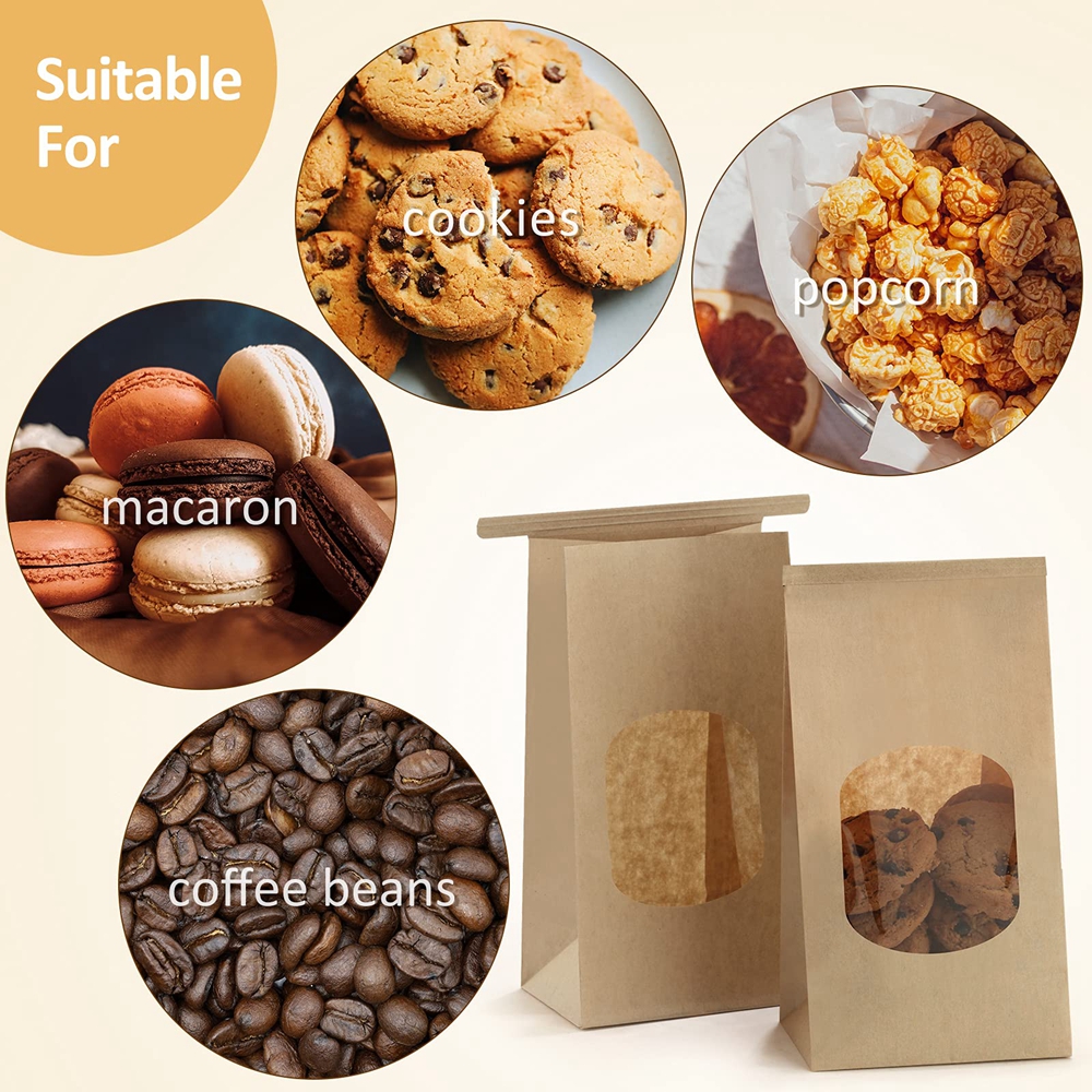 Stand Up Kraft Paper Bag With Clear Window For Coffee Bean Luxury Packaging Style