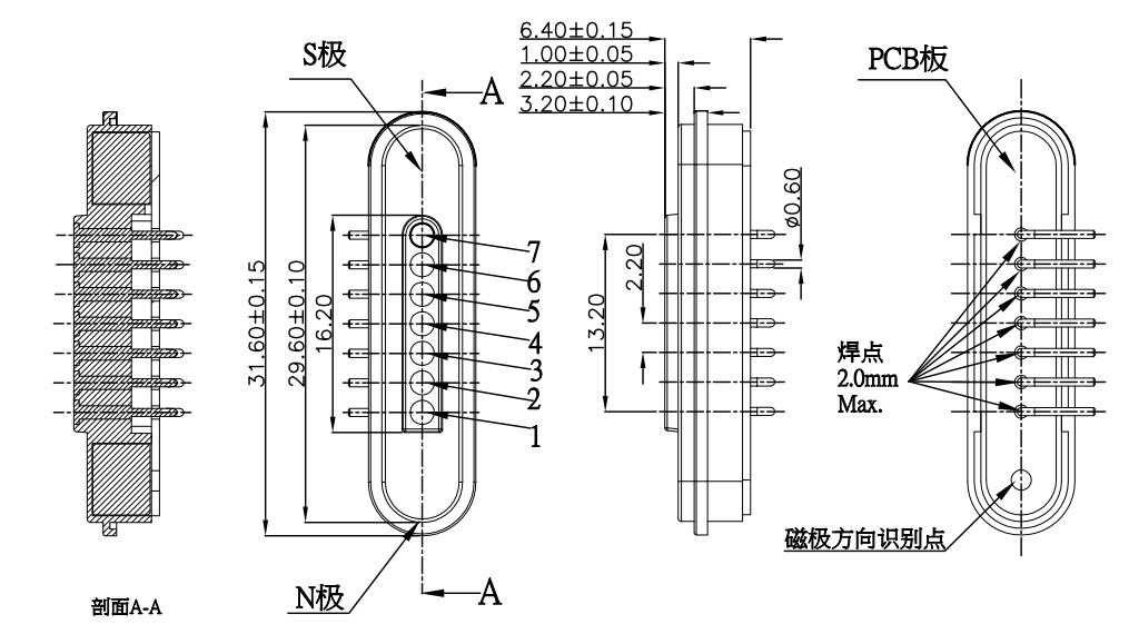 Plastic Right Angle Pin Connector Bending Pogo Pins Connector 7 Pin