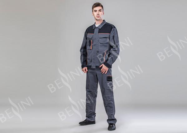 Comfortable Heavy Duty Work Suit Jacket Pants Suit Black And Gray Contrast