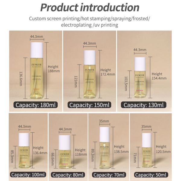 Wholesale PET Plastic 100ml Spray Bottles 50ml 130ml 150ml Frosted Clear Mist Bottle for Cosmetic Toner and Skincare