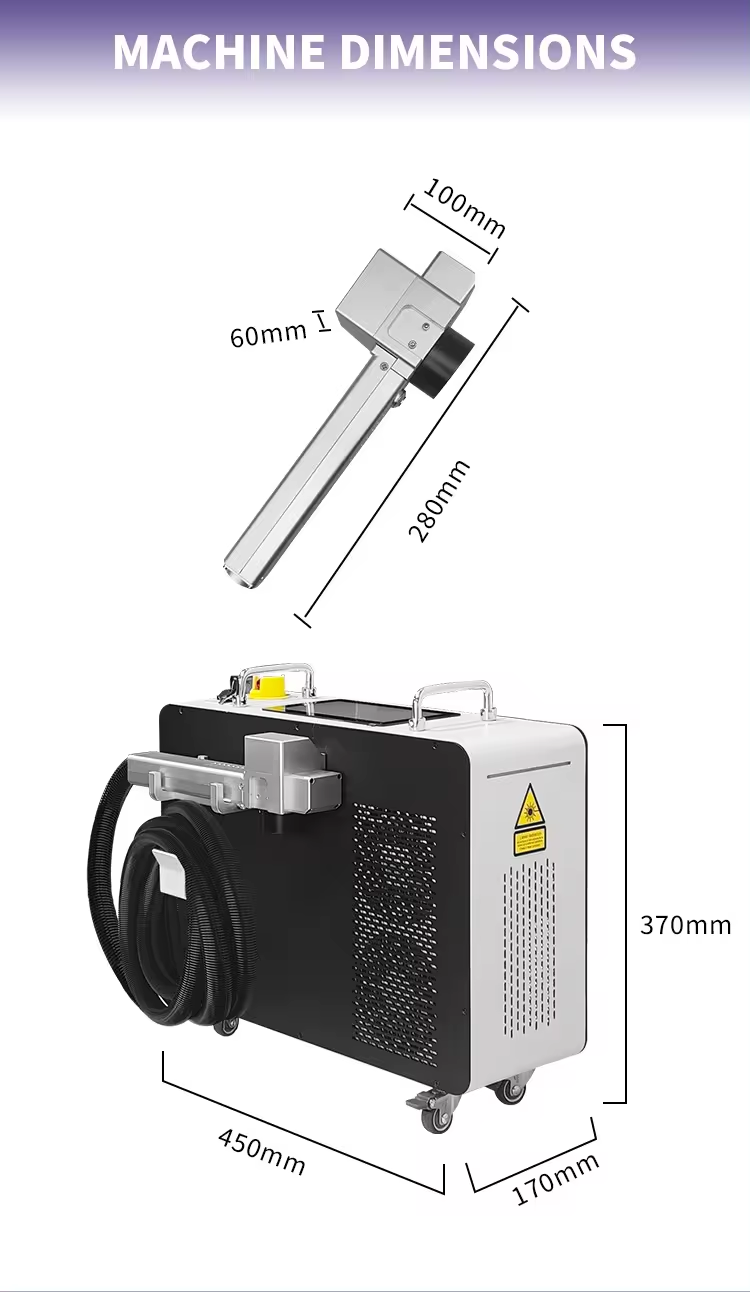 100w 200w 300w Pulse Laser Cleaning Machine for Oil Stain Rust Coating Materials Paints Removal in Sheet Metal Case