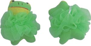 China Anti - microbial Green Pe Mesh Shower Net Sponge Frog Shape factory