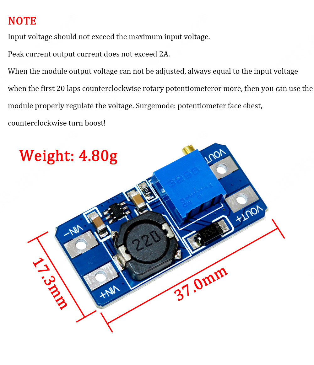 Mounting Type MT3608 2A 2-24V DC-DC Boost Converter Board for Adjustable Power Supply