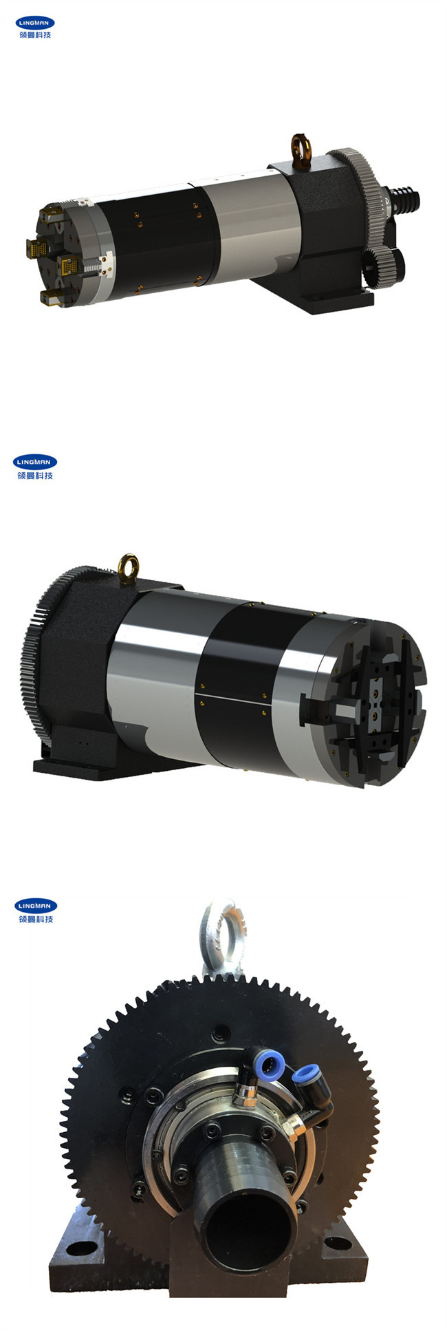Leveraged Pneumatic Four Jaw Hollow CNC Rotary Chuck