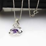 925 Silver Bead Chain Oval 6x8mm Blue Cubic Zircon Pendant Necklace(P34)